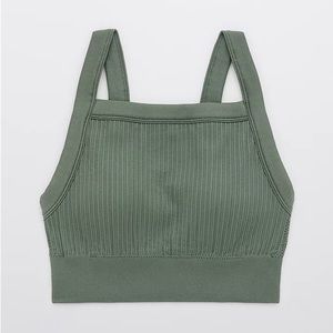 NWOT Aerie Ribbed Seamless High Neck Longline Bralette Palm Green